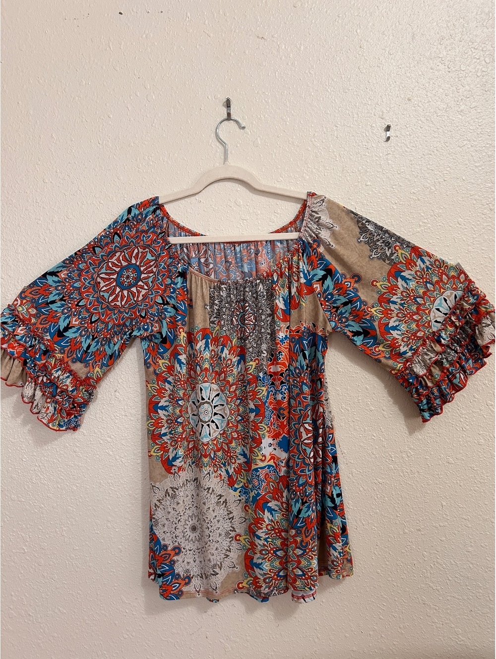 Multicolor boho off the shoulder blouse